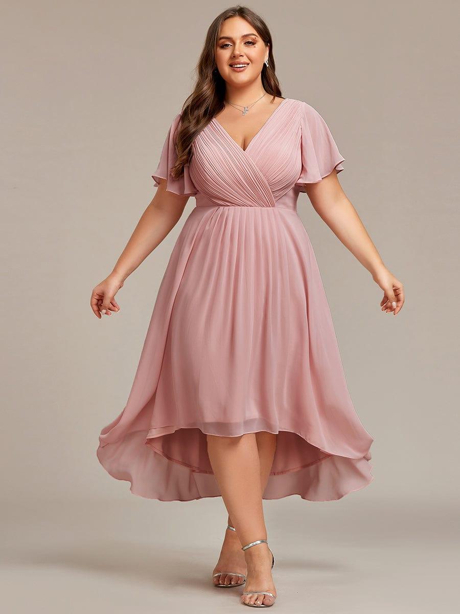 ever FAYE|Plus Size V-Neck Pleated Chiffon Midi Wedding Guest Dress
