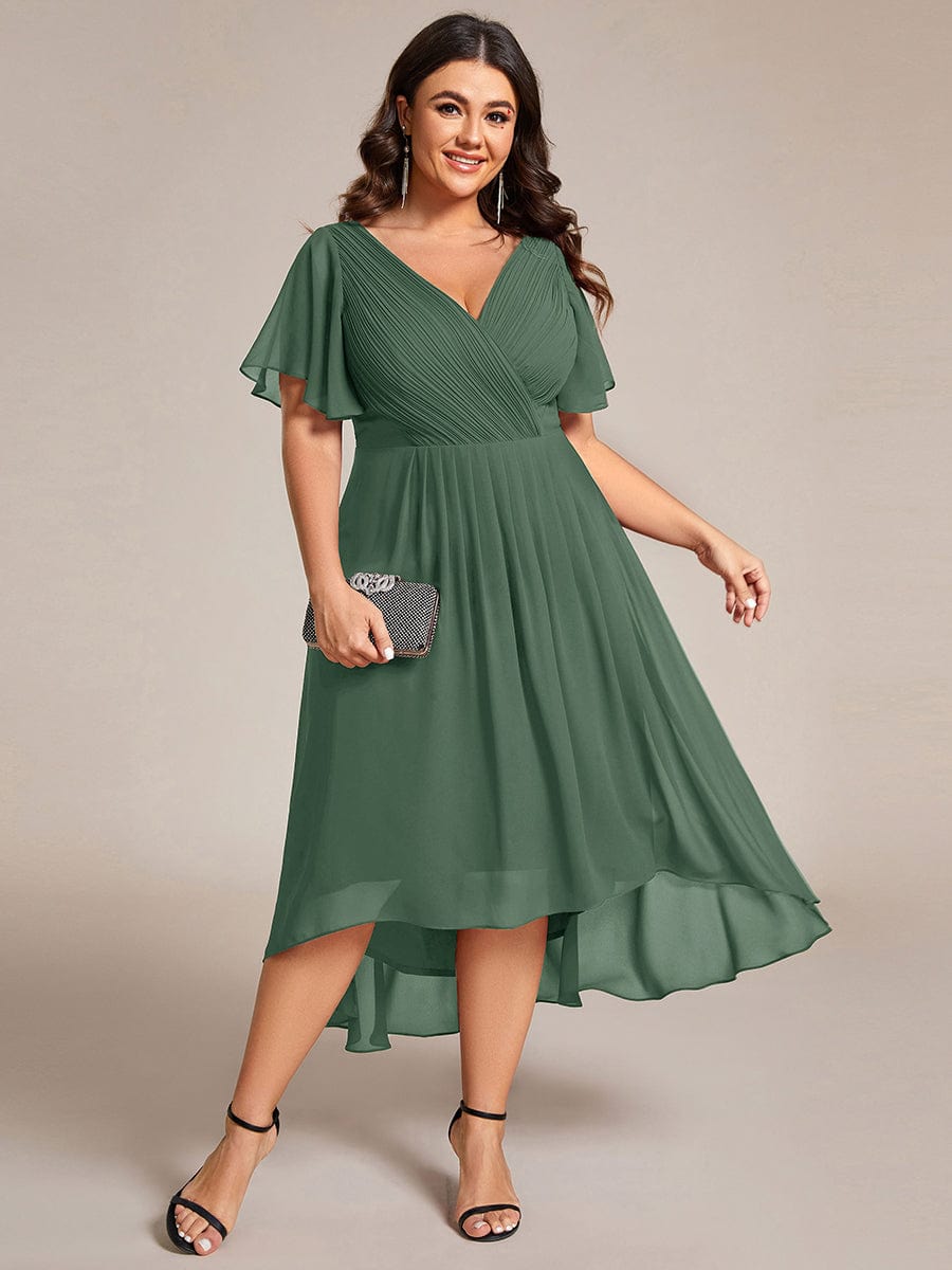 ever FAYE|Elegant V-Neck Flowy High-Low Short Sleeve Wedding Guest Dress