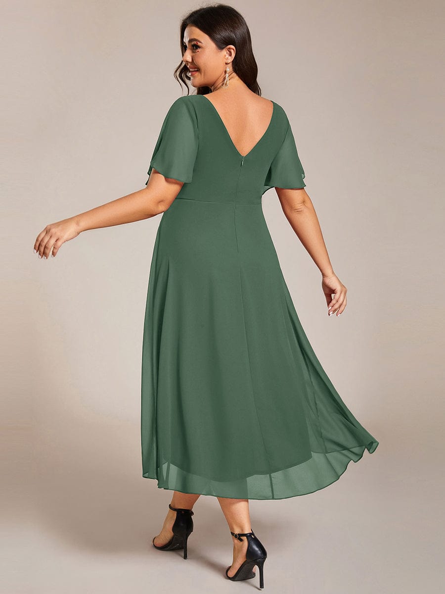 ever FAYE|Elegant V-Neck Flowy High-Low Short Sleeve Wedding Guest Dress