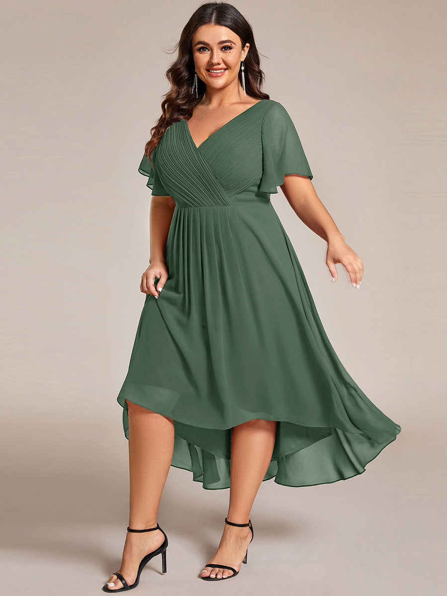ever FAYE|Plus Size V-Neck Pleated Chiffon Midi Wedding Guest Dress