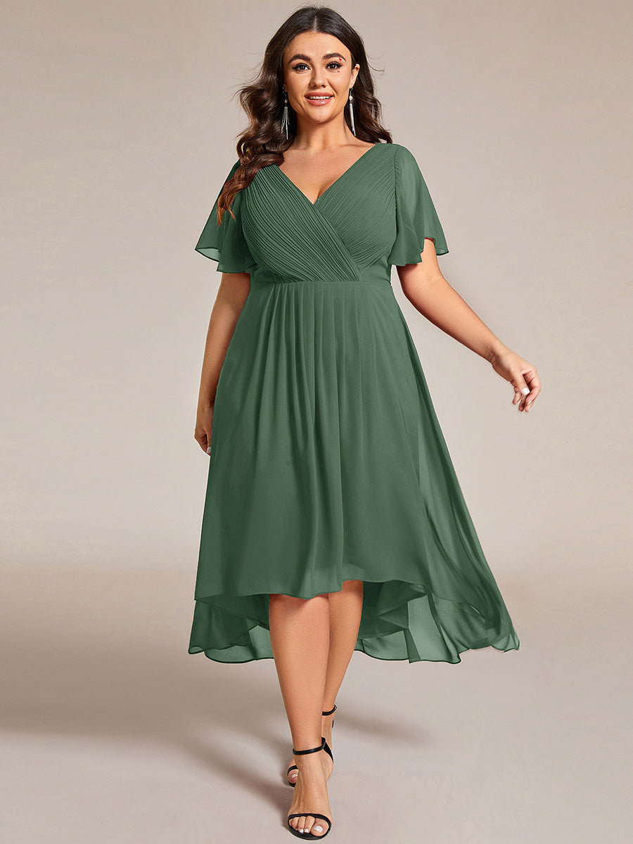 ever FAYE|Plus Size V-Neck Pleated Chiffon Midi Wedding Guest Dress