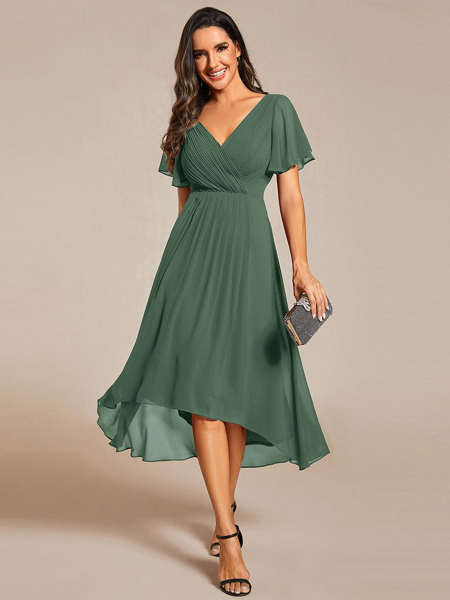 ever FAYE|Elegant V-Neck Flowy High-Low Short Sleeve Wedding Guest Dress