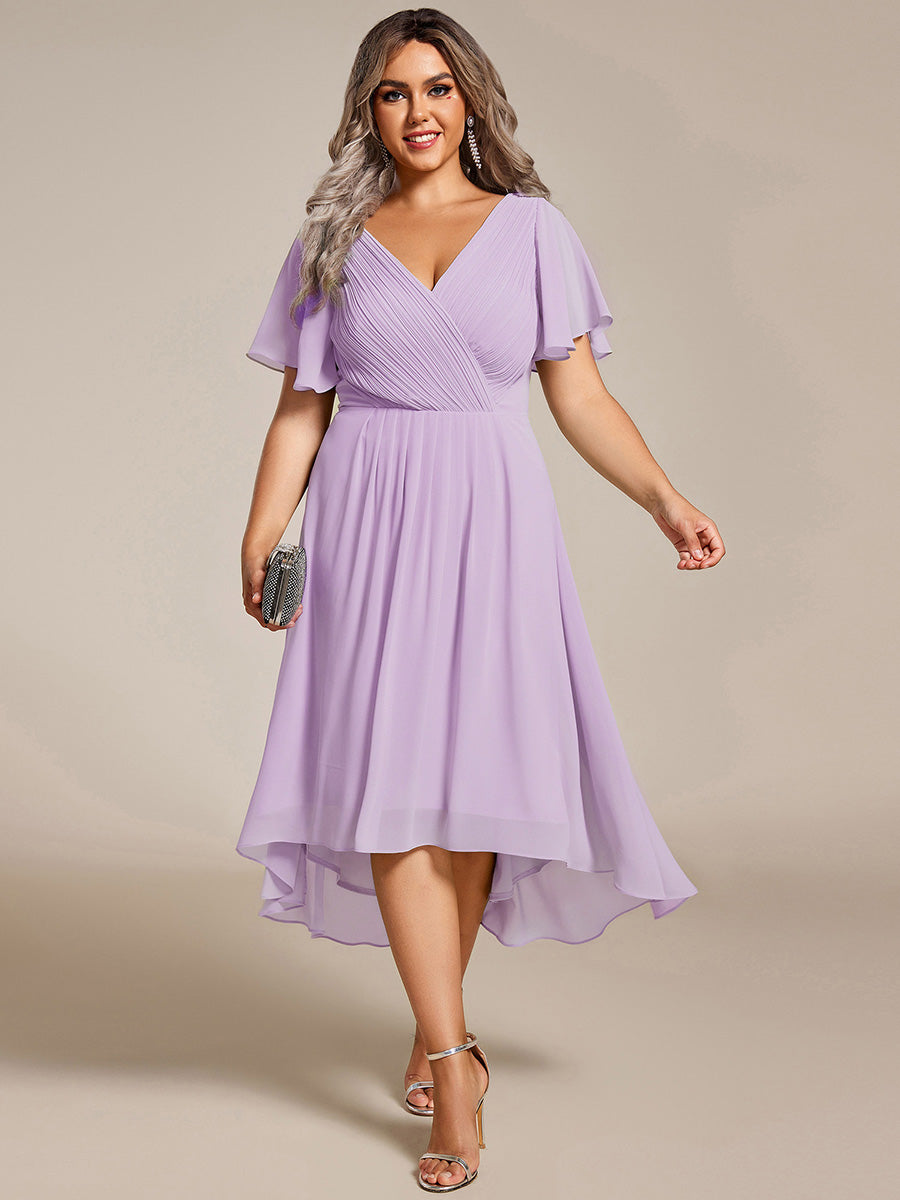 ever FAYE|Plus Size V-Neck Pleated Chiffon Midi Wedding Guest Dress