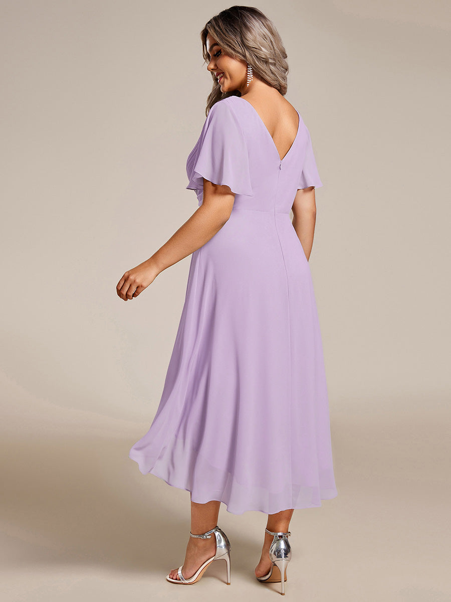 ever FAYE|Plus Size V-Neck Pleated Chiffon Midi Wedding Guest Dress