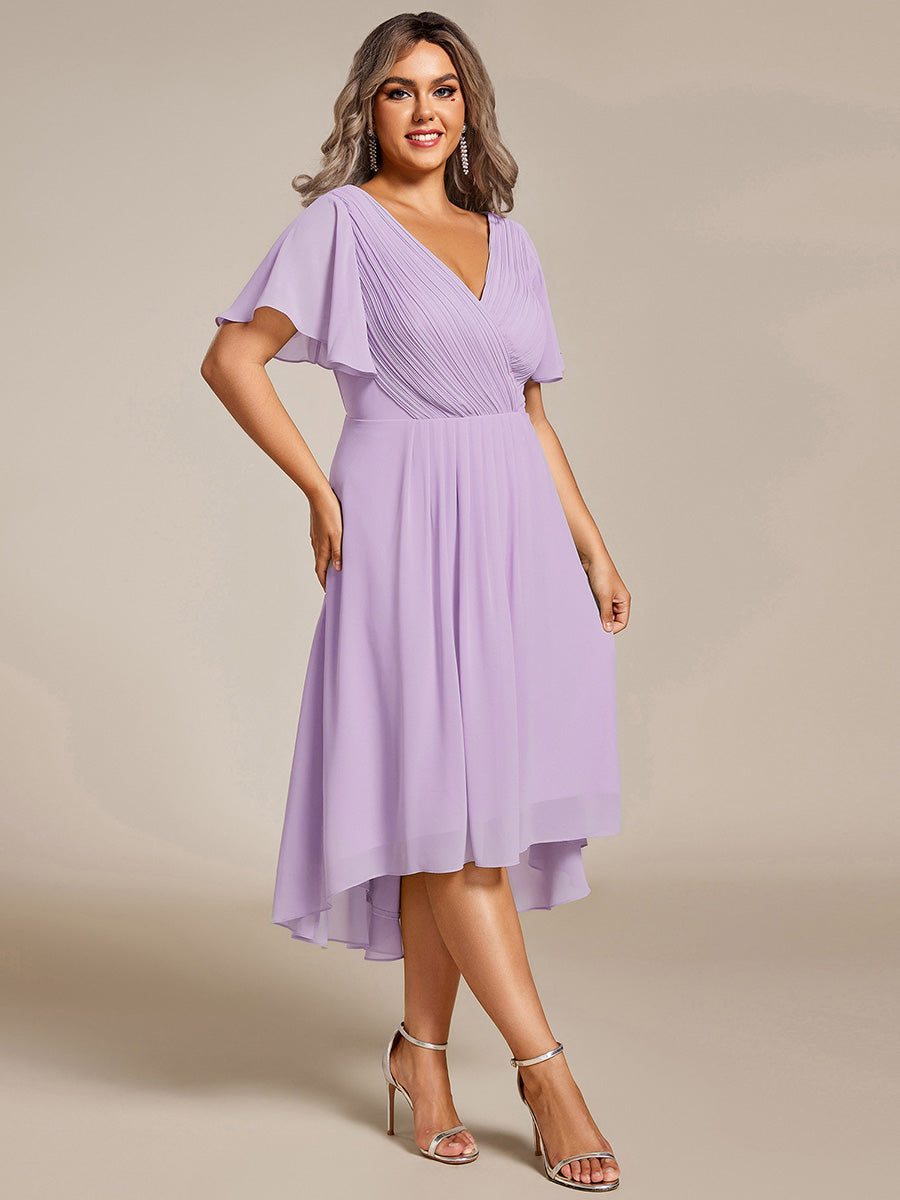 ever FAYE|Plus Size V-Neck Pleated Chiffon Midi Wedding Guest Dress