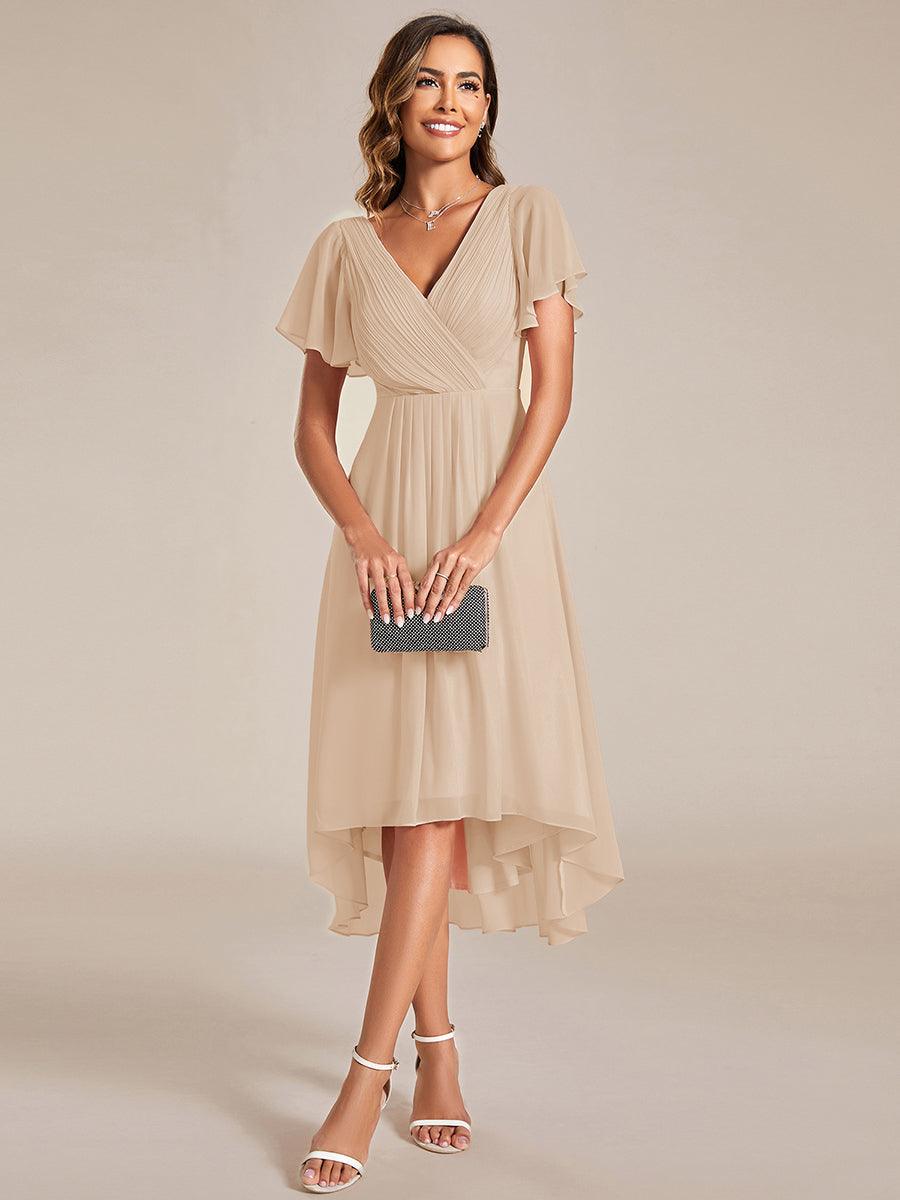 ever FAYE|Chic V Neck High-Low Short Sleeve Wedding Guest Dress