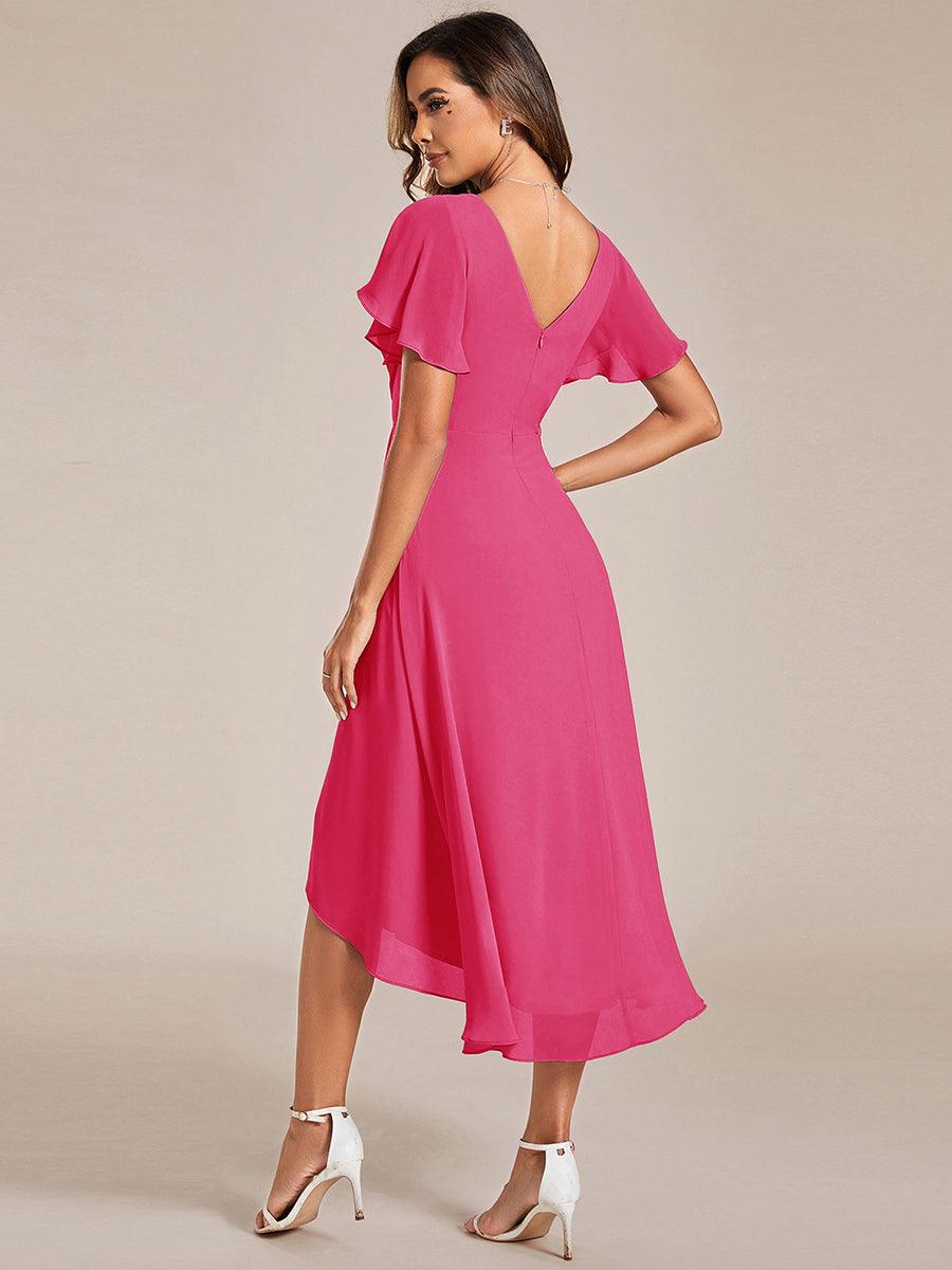 ever FAYE|Chic V Neck High-Low Short Sleeve Wedding Guest Dress