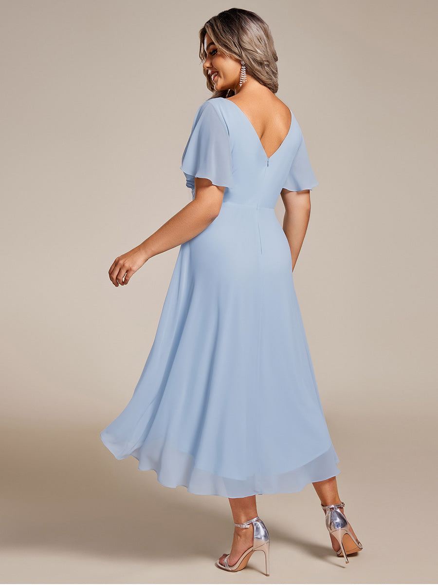 ever FAYE|Elegant V-Neck Flowy High-Low Short Sleeve Wedding Guest Dress
