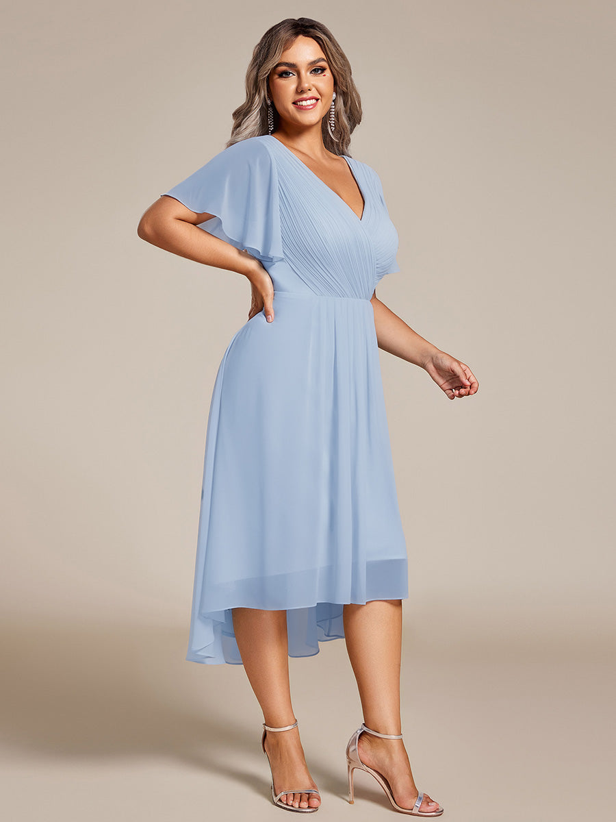 ever FAYE|Elegant V-Neck Flowy High-Low Short Sleeve Wedding Guest Dress