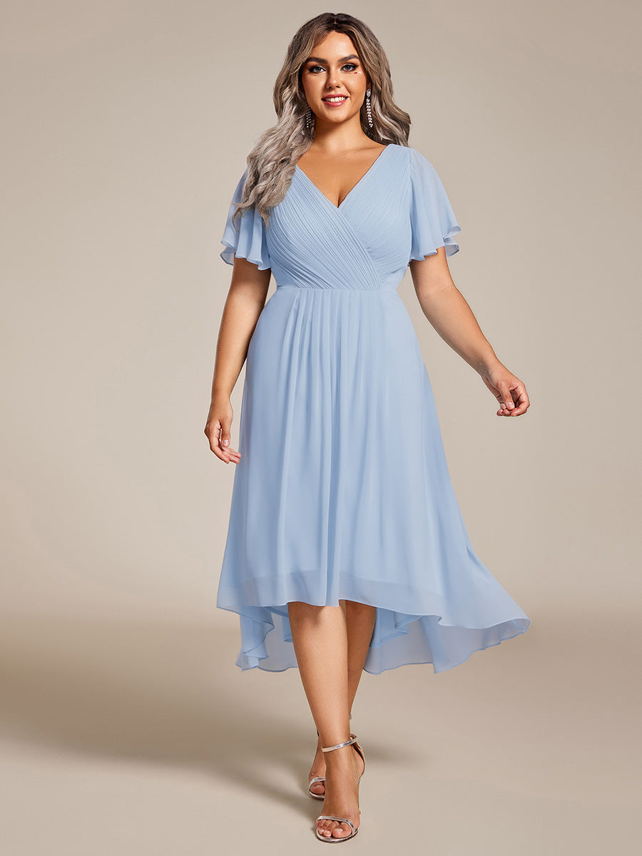 ever FAYE|Plus Size V-Neck Pleated Chiffon Midi Wedding Guest Dress