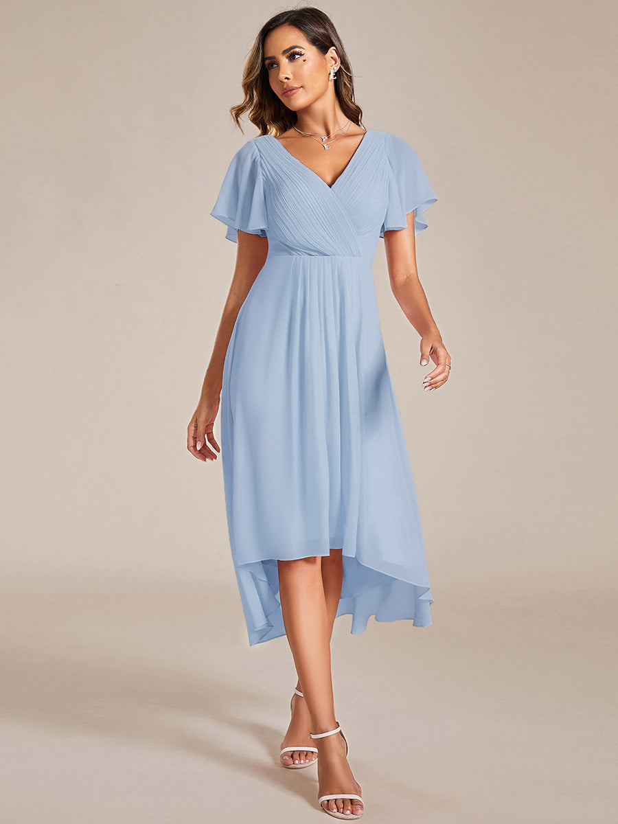 ever FAYE|Elegant V-Neck Flowy High-Low Short Sleeve Wedding Guest Dress