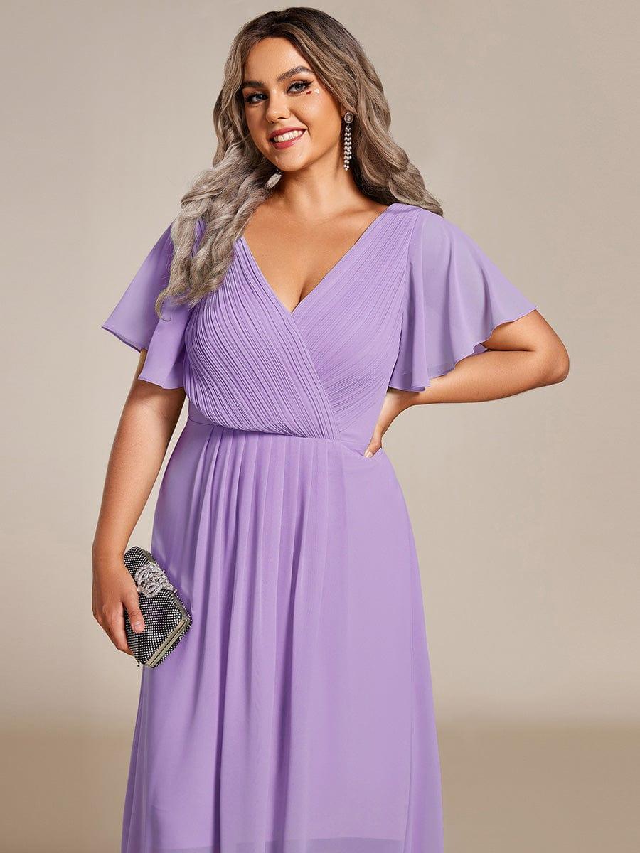 ever FAYE|Plus Size Pleated Midi Ruffles Sleeve Chiffon Bridesmaid Dress