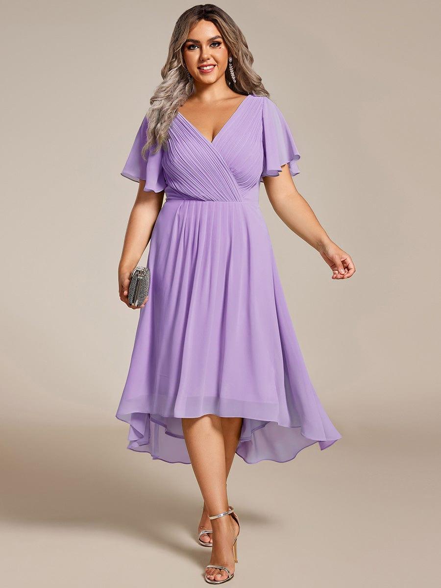 ever FAYE|Plus Size Pleated Midi Ruffles Sleeve Chiffon Bridesmaid Dress