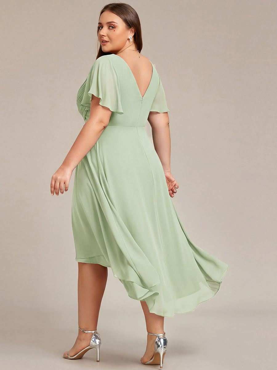 ever FAYE|Plus Size Pleated Midi Ruffles Sleeve Chiffon Bridesmaid Dress
