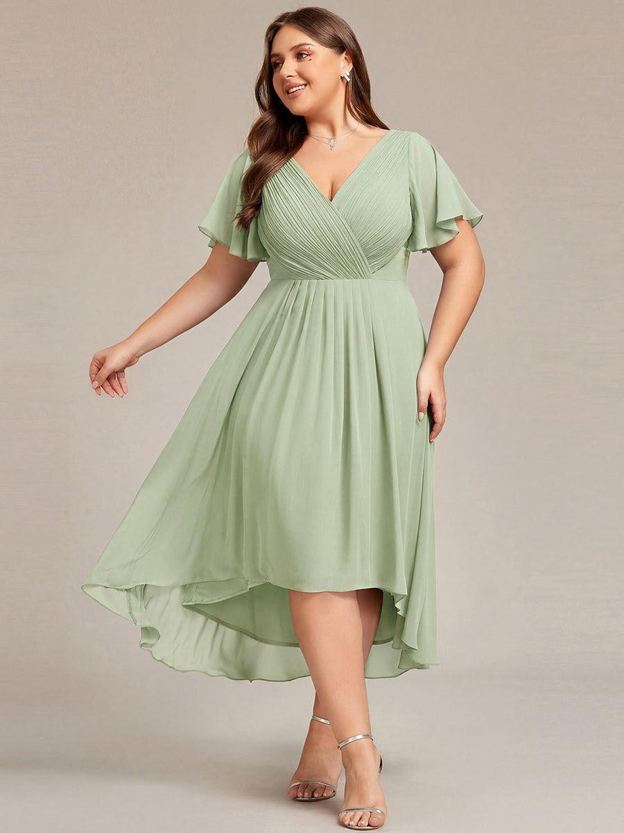 ever FAYE|Plus Size Pleated Midi Ruffles Sleeve Chiffon Bridesmaid Dress