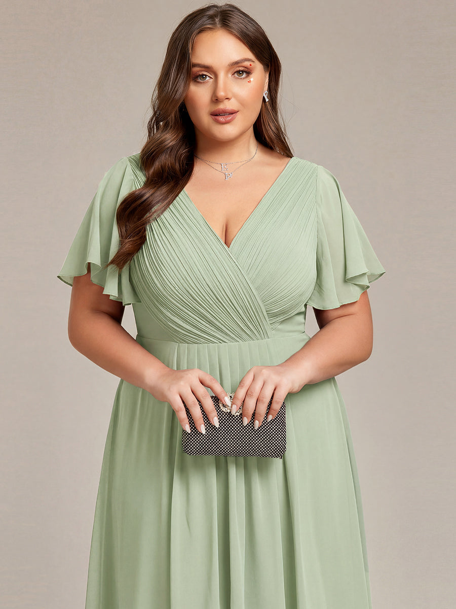ever FAYE|Plus Size Pleated Midi Ruffles Sleeve Chiffon Bridesmaid Dress