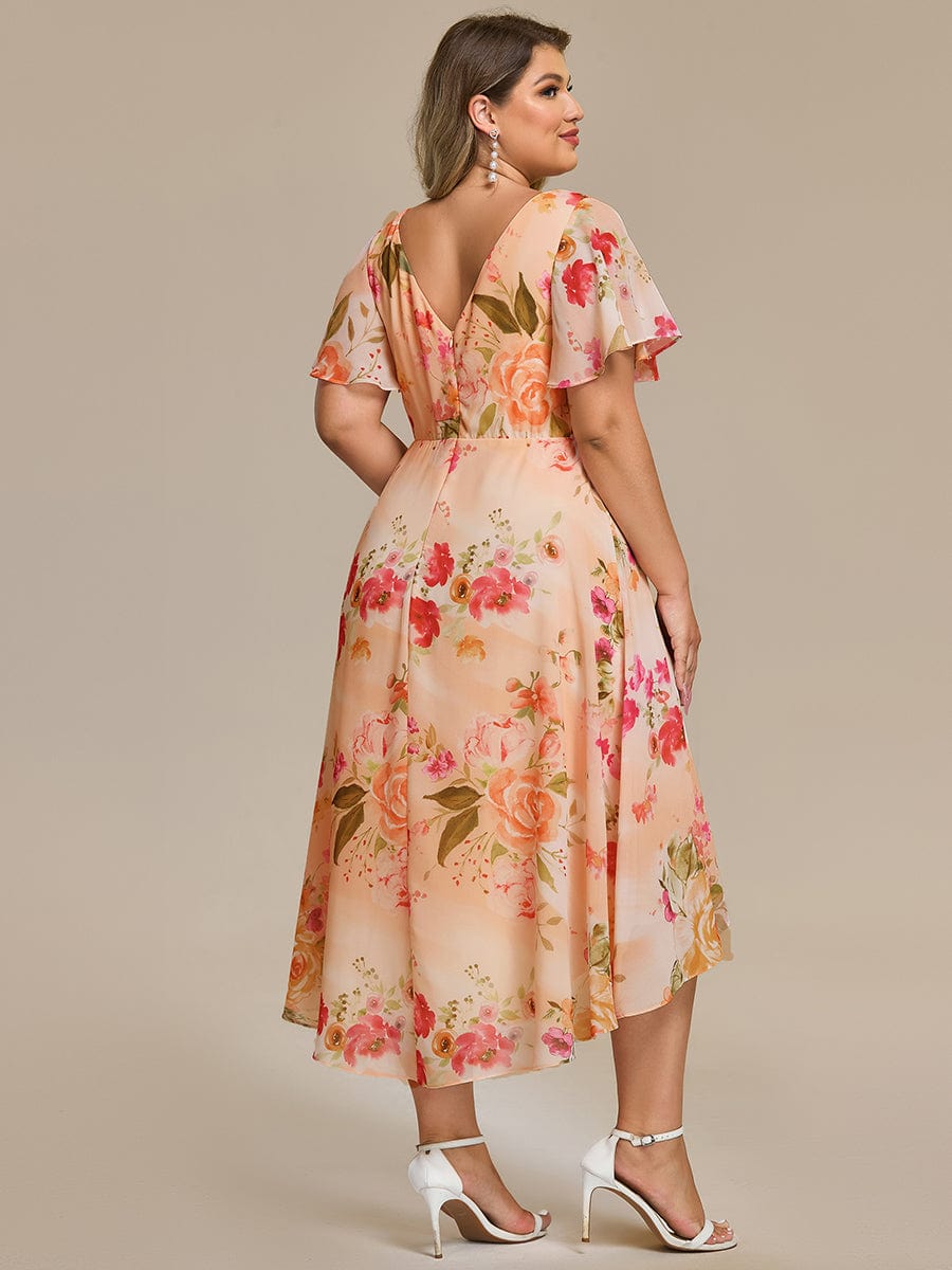 ever FAYE|Elegant V-Neck Flowy High-Low Short Sleeve Wedding Guest Dress
