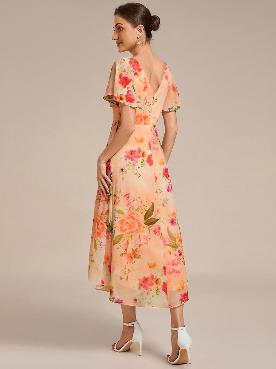 ever FAYE|Elegant V-Neck Flowy High-Low Short Sleeve Wedding Guest Dress