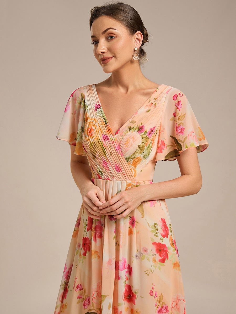 ever FAYE|Elegant V-Neck Flowy High-Low Short Sleeve Wedding Guest Dress