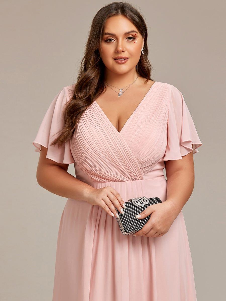 ever FAYE|Plus Size V-Neck Pleated Chiffon Midi Wedding Guest Dress