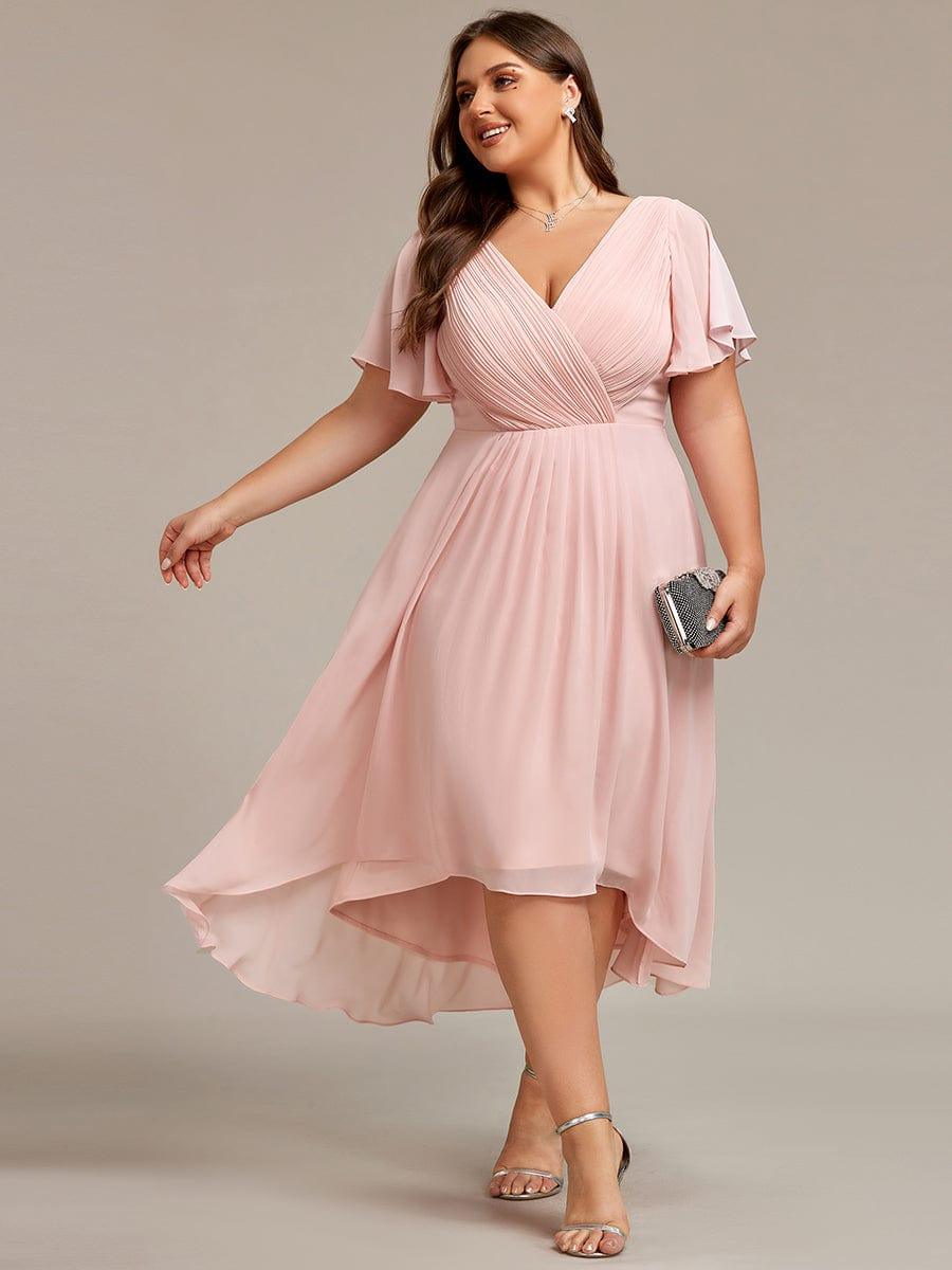 ever FAYE|Plus Size V-Neck Pleated Chiffon Midi Wedding Guest Dress