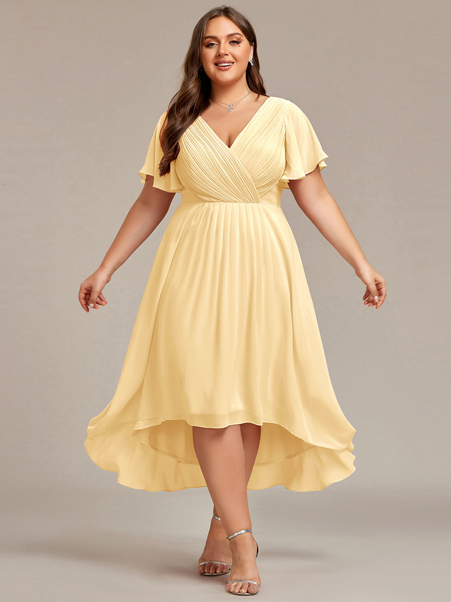 ever FAYE|Chic V Neck High-Low Short Sleeve Wedding Guest Dress