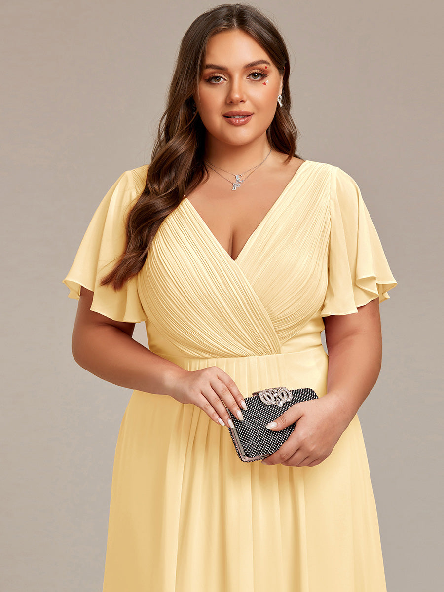 ever FAYE|Chic V Neck High-Low Short Sleeve Wedding Guest Dress