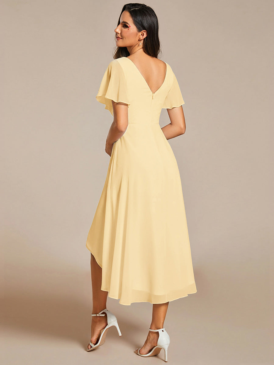 ever FAYE|Chic V Neck High-Low Short Sleeve Wedding Guest Dress
