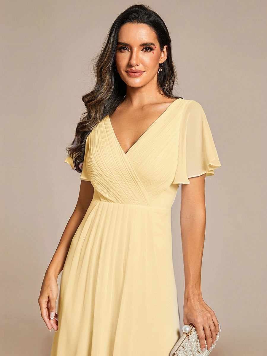 ever FAYE|Chic V Neck High-Low Short Sleeve Wedding Guest Dress