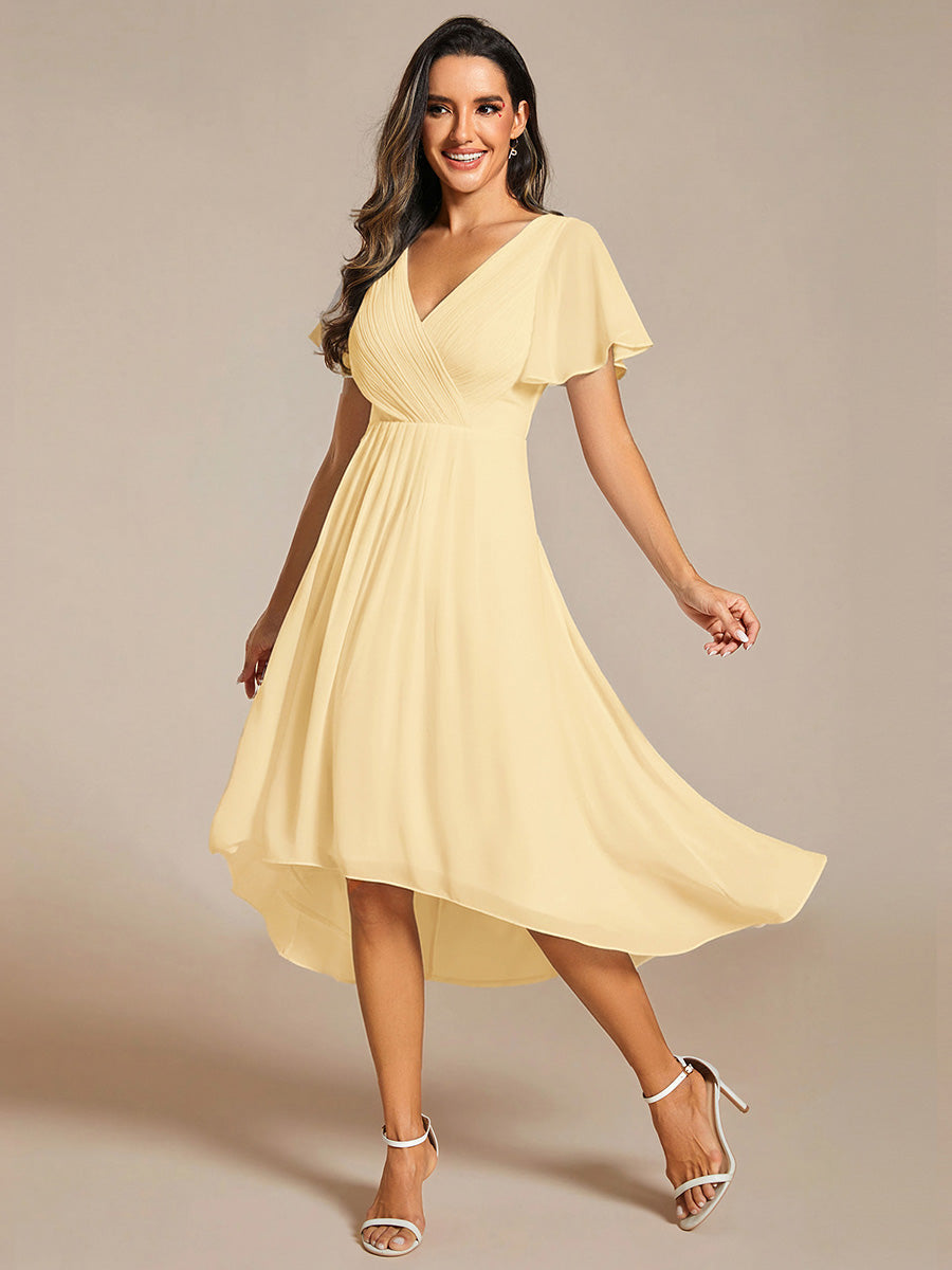 ever FAYE|Chic V Neck High-Low Short Sleeve Wedding Guest Dress