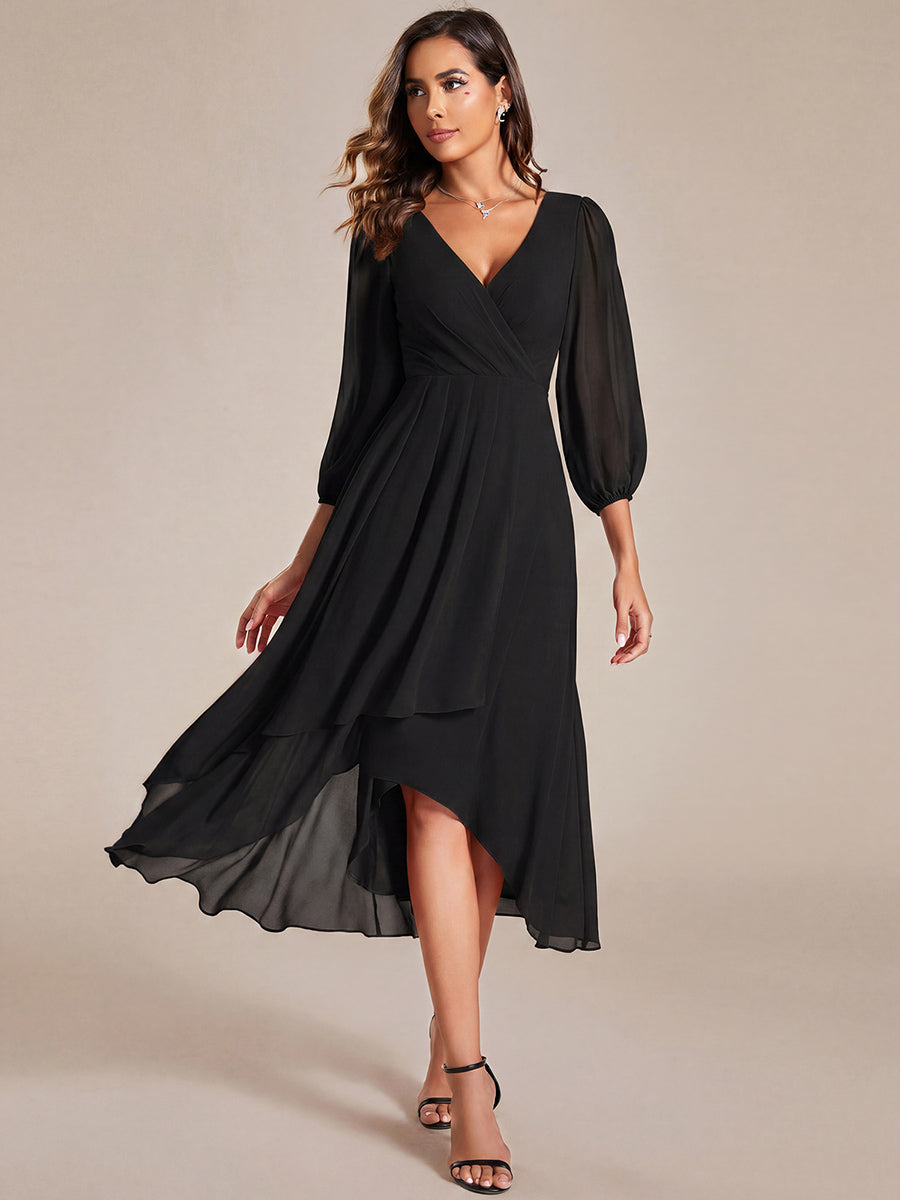 ever BRIAR|3/4 Sleeves Asymmetrical Hem A-Line Midi Wedding Guest Dress