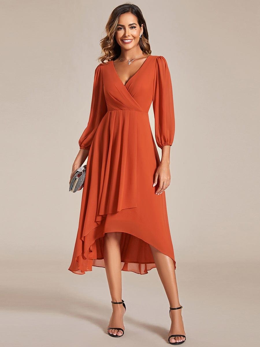 ever BRIAR|3/4 Sleeves Asymmetrical Hem A-Line Midi Bridesmaid Dress