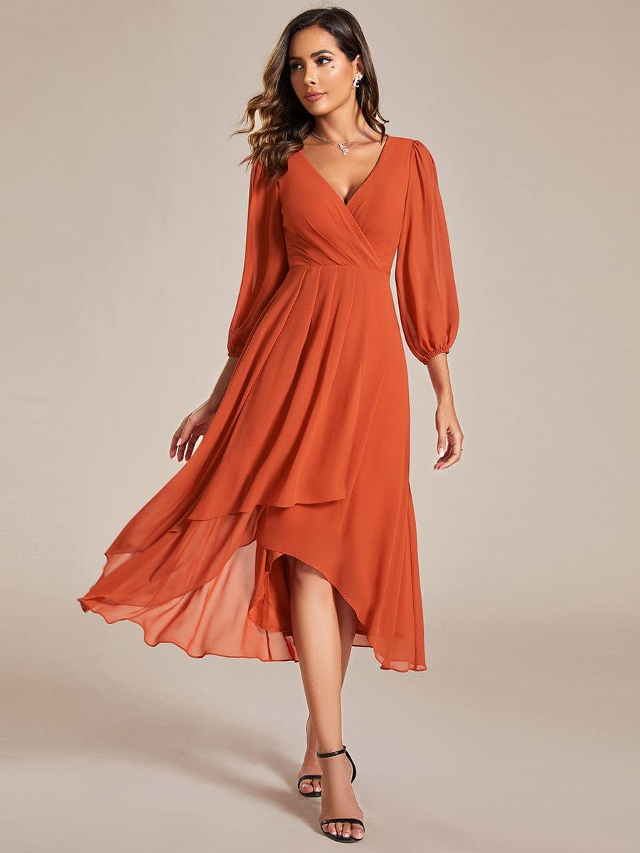 ever BRIAR|3/4 Sleeves Asymmetrical Hem A-Line Midi Bridesmaid Dress