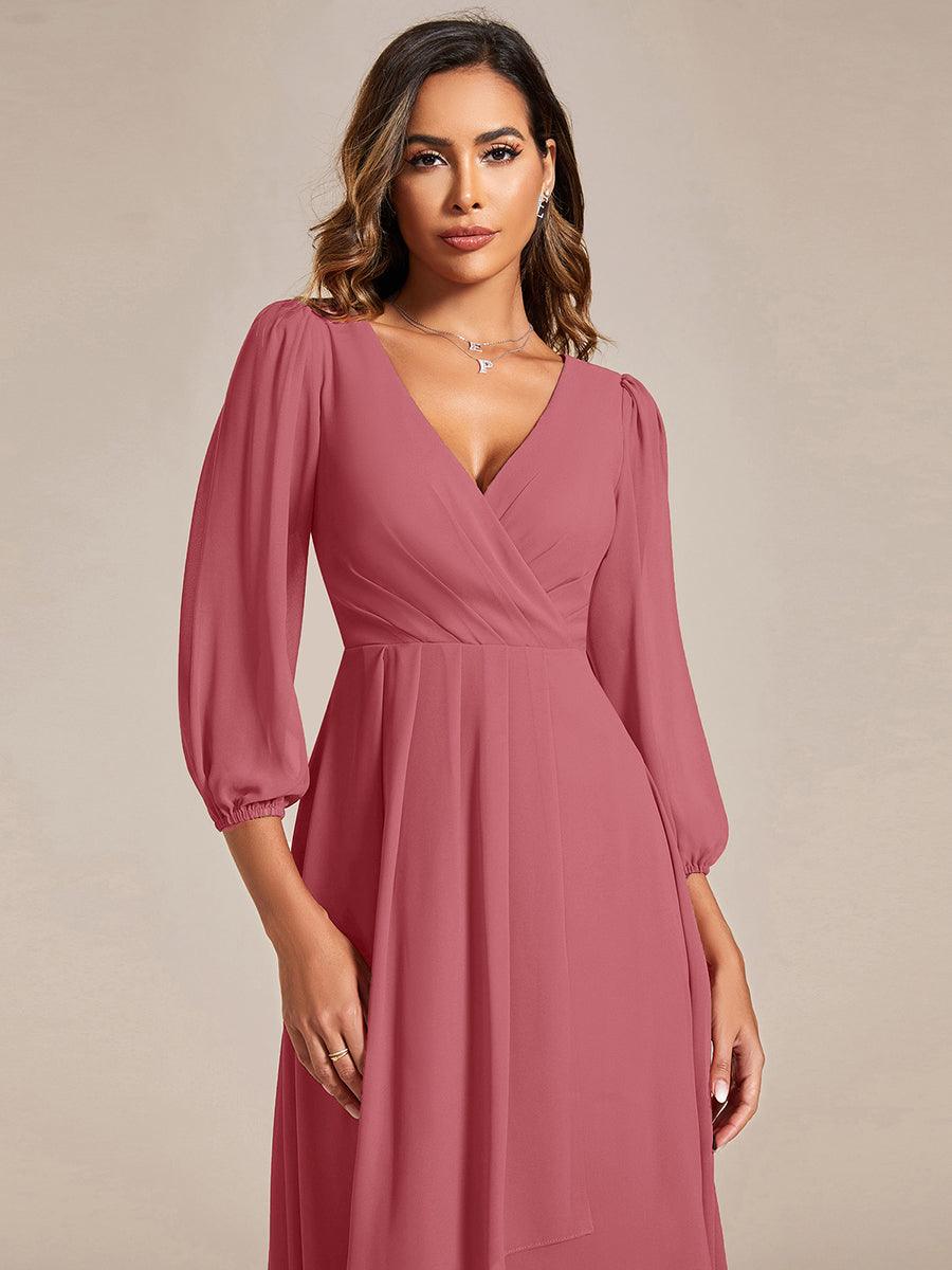 ever BRIAR|See-Through 3/4 Sleeves V-Neck A-Line Chiffon Wedding Guest Dress