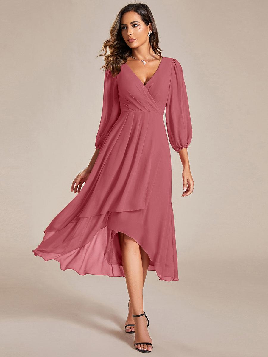 ever BRIAR|See-Through 3/4 Sleeves V-Neck A-Line Chiffon Wedding Guest Dress