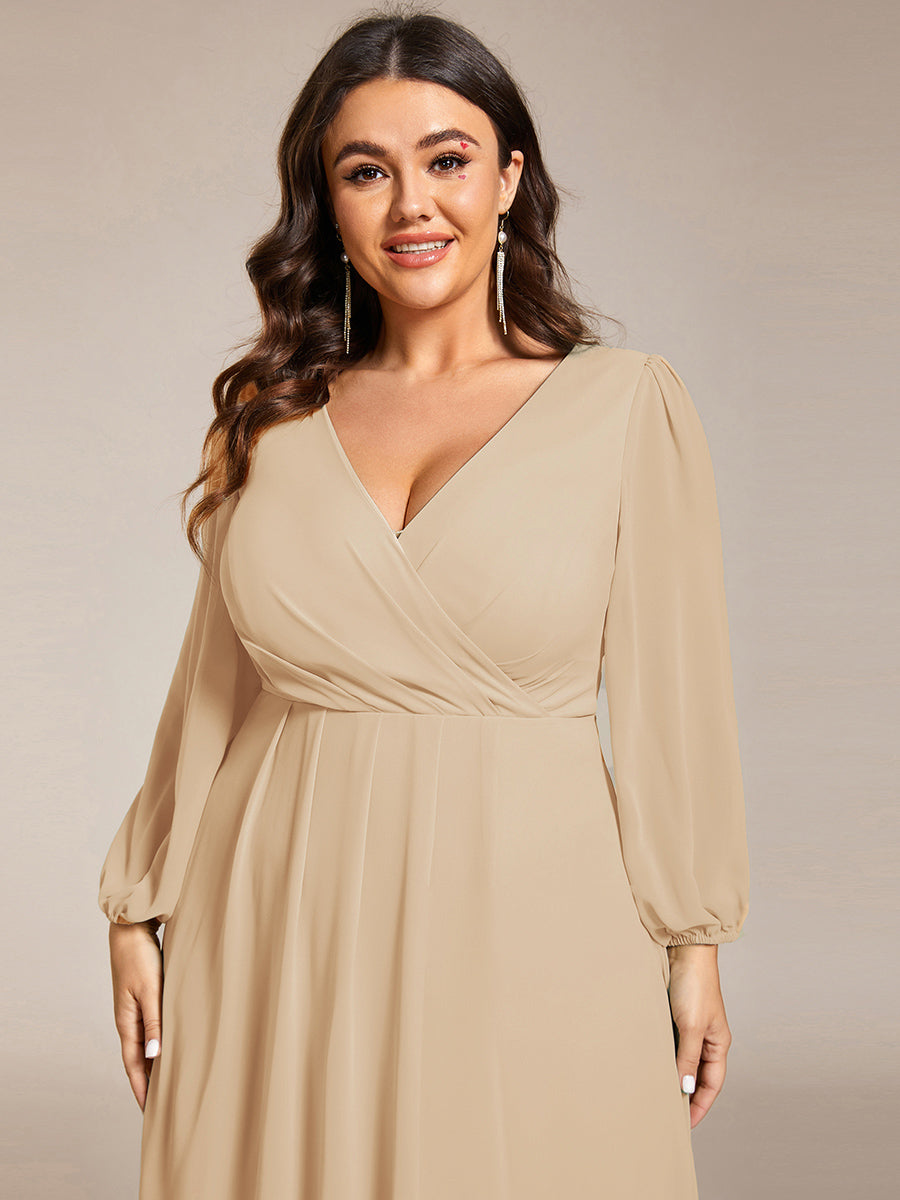 ever BRIAR|See-Through 3/4 Sleeves V-Neck A-Line Chiffon Wedding Guest Dress