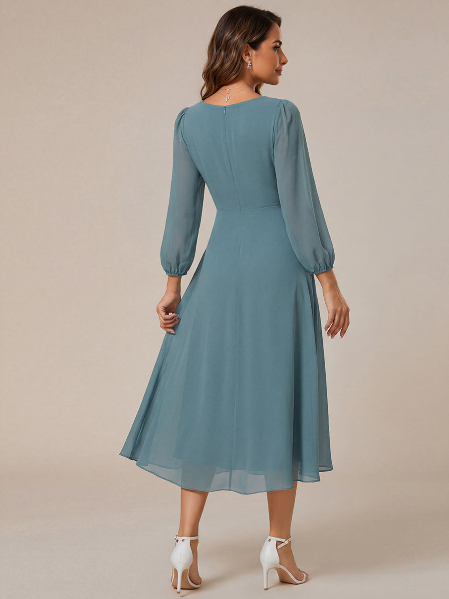 ever BRIAR|3/4 Sleeves Asymmetrical Hem A-Line Midi Wedding Guest Dress