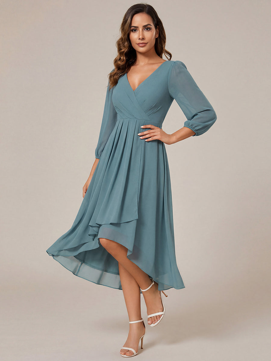 ever BRIAR|3/4 Sleeves Asymmetrical Hem A-Line Midi Bridesmaid Dress