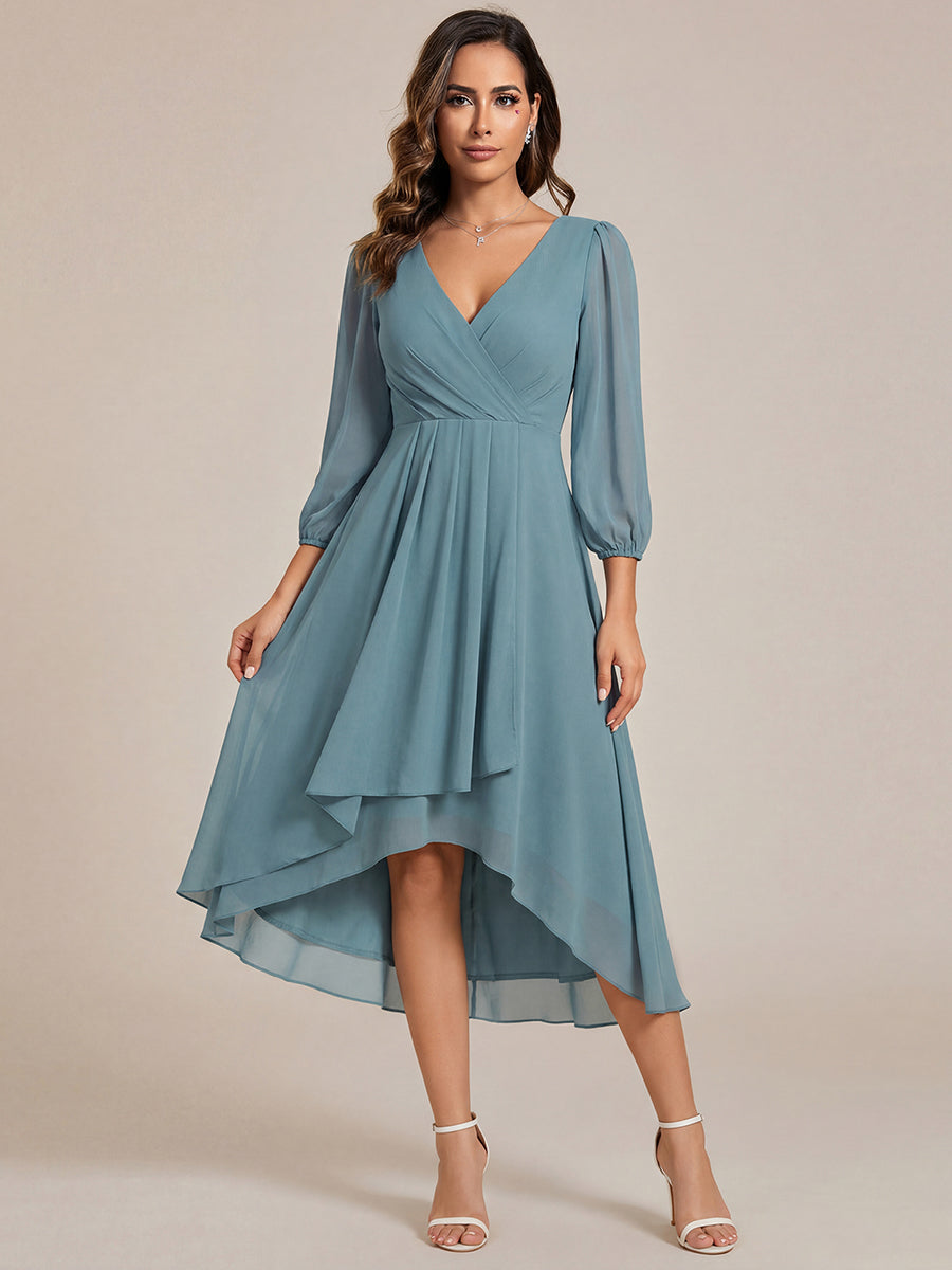 ever BRIAR|3/4 Sleeves Asymmetrical Hem A-Line Midi Wedding Guest Dress