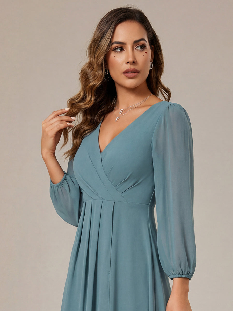ever BRIAR|3/4 Sleeves Asymmetrical Hem A-Line Midi Wedding Guest Dress