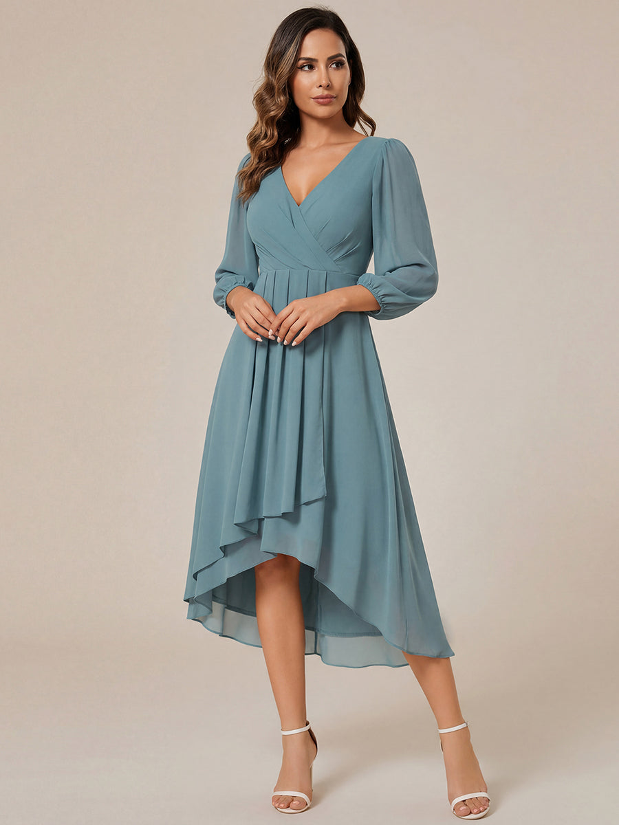 ever BRIAR|3/4 Sleeves Asymmetrical Hem A-Line Midi Wedding Guest Dress