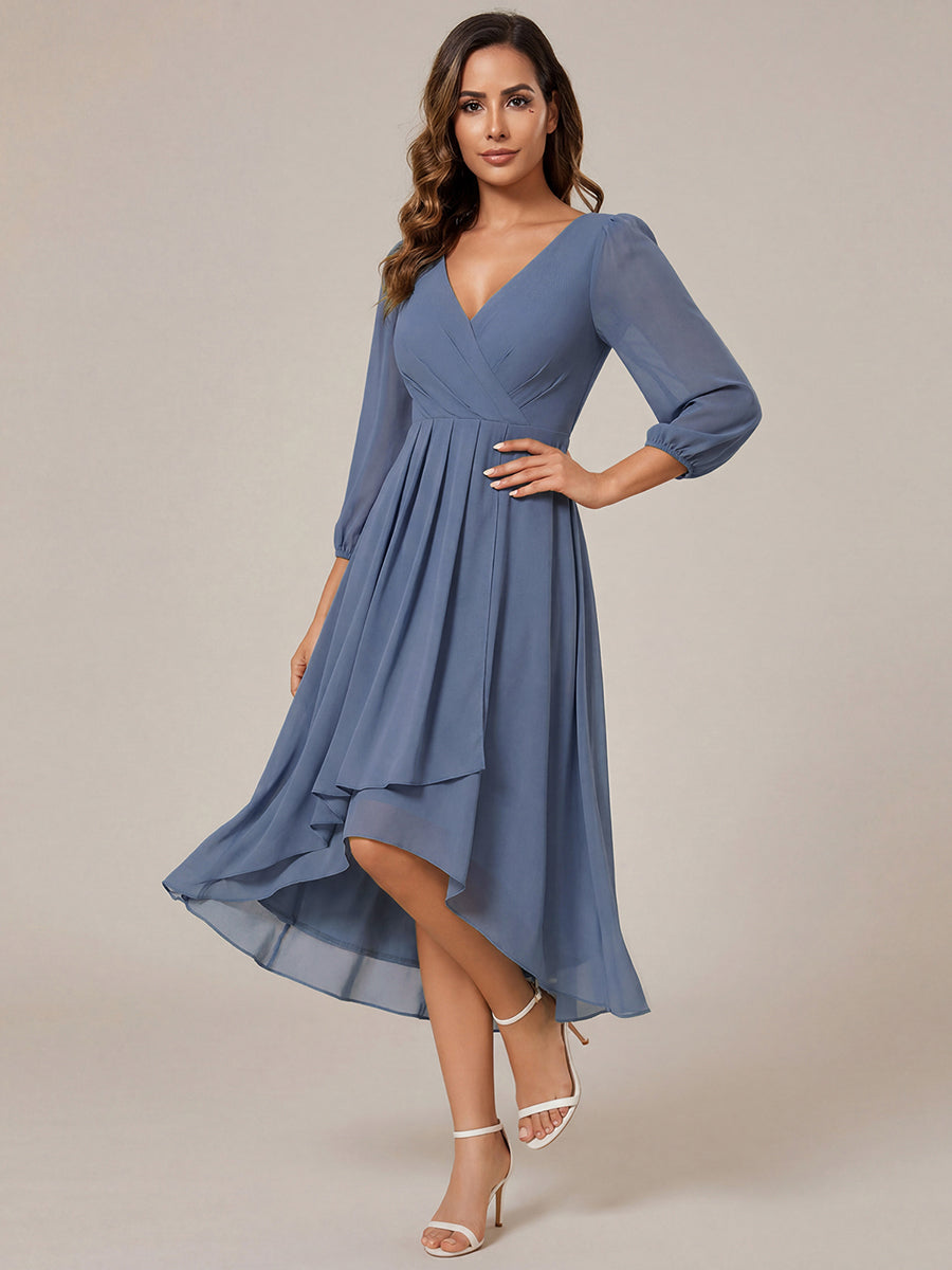 ever BRIAR|3/4 Sleeves Asymmetrical Hem A-Line Midi Wedding Guest Dress