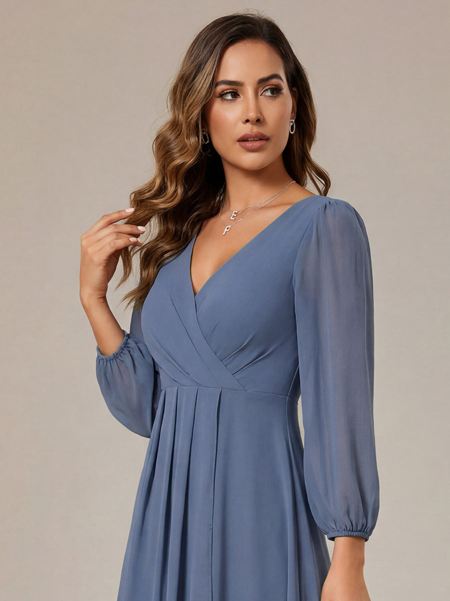ever BRIAR|3/4 Sleeves Asymmetrical Hem A-Line Midi Bridesmaid Dress