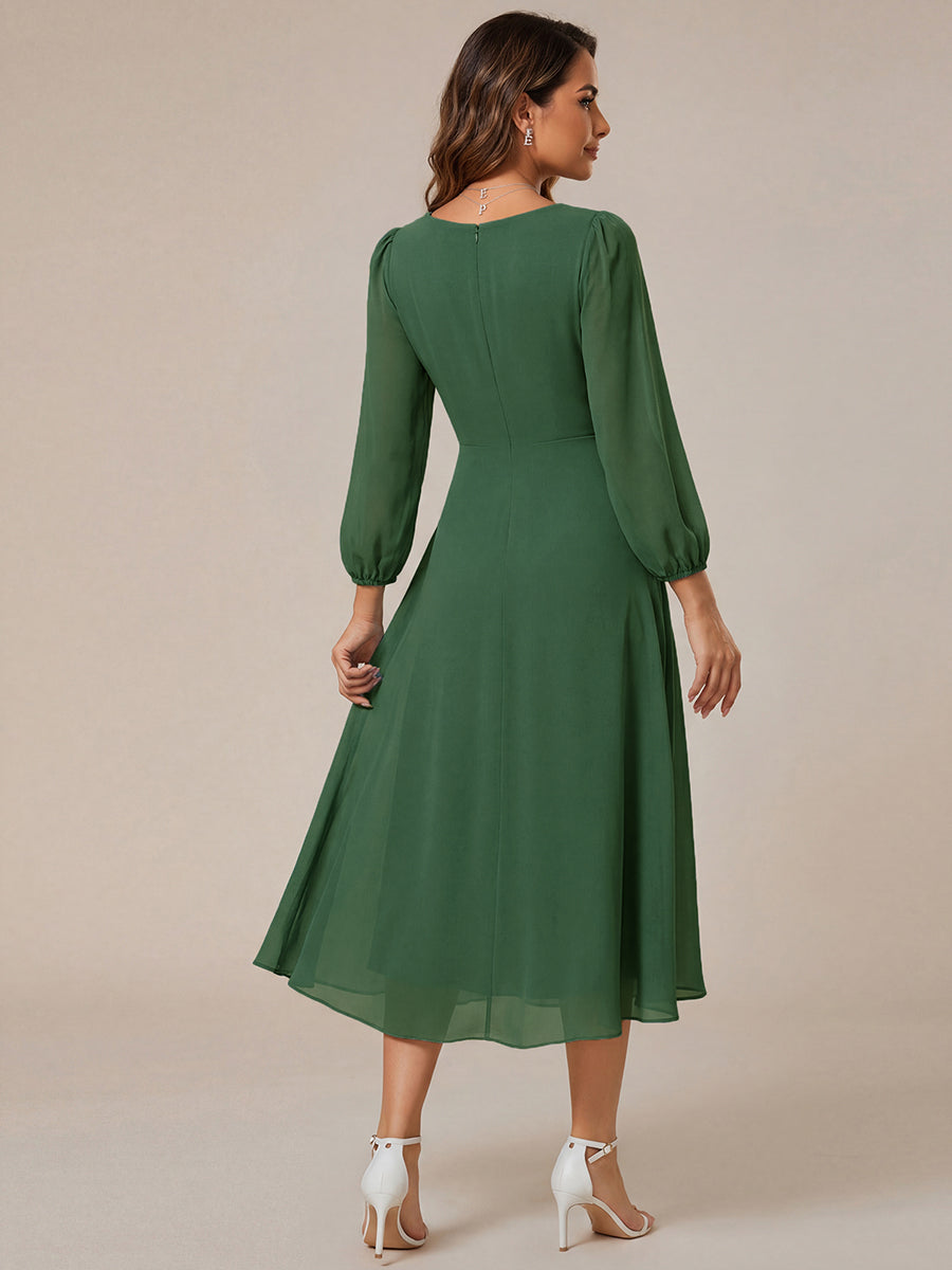 ever BRIAR|3/4 Sleeves Asymmetrical Hem A-Line Midi Bridesmaid Dress