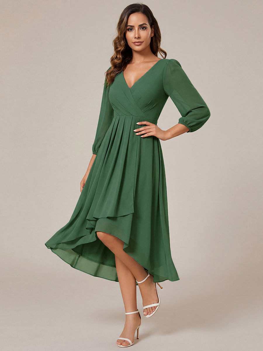 ever BRIAR|3/4 Sleeves Asymmetrical Hem A-Line Midi Wedding Guest Dress