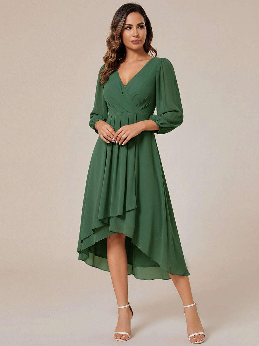 ever BRIAR|3/4 Sleeves Asymmetrical Hem A-Line Midi Wedding Guest Dress