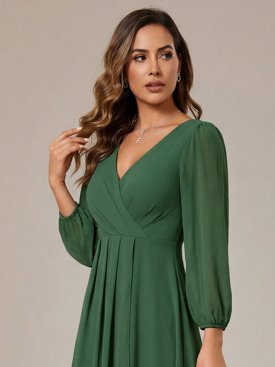 ever BRIAR|3/4 Sleeves Asymmetrical Hem A-Line Midi Wedding Guest Dress