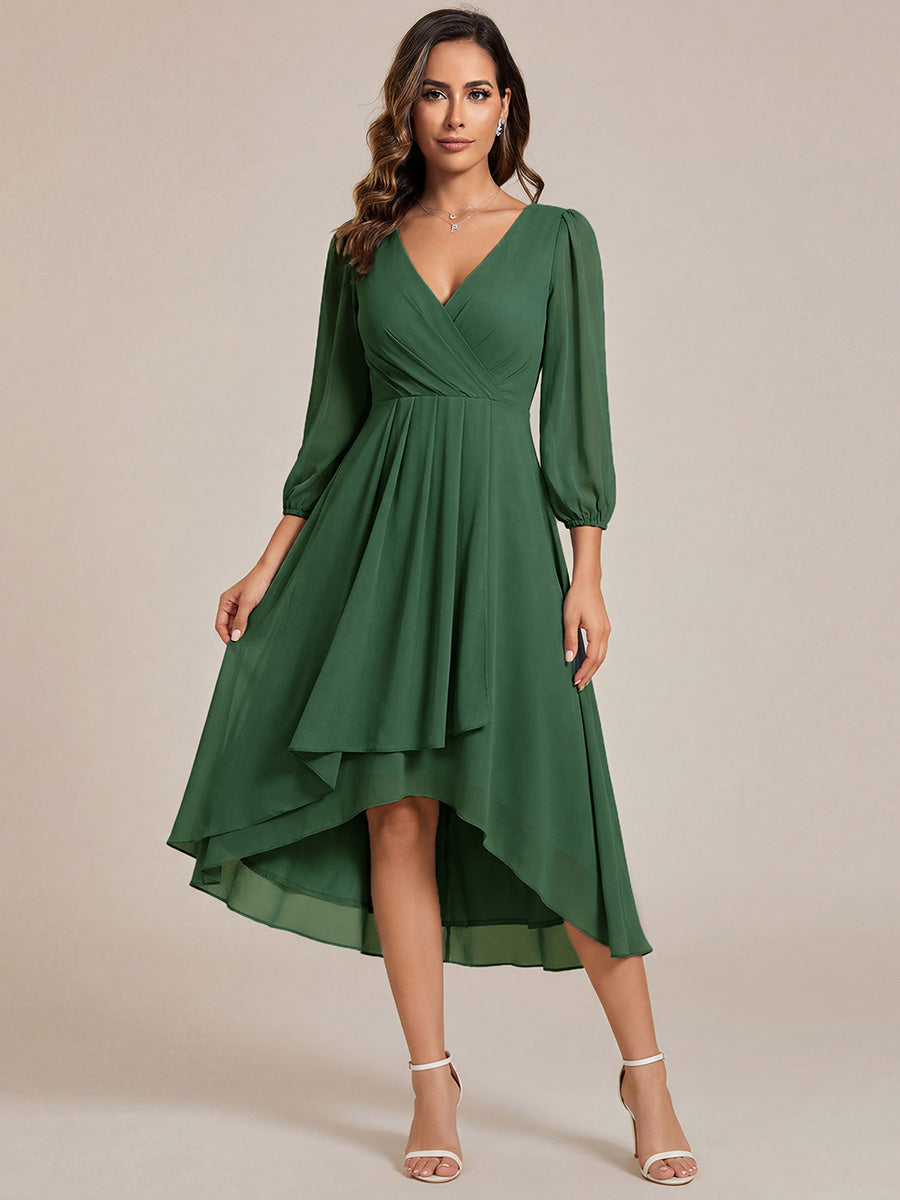 ever BRIAR|3/4 Sleeves Asymmetrical Hem A-Line Midi Wedding Guest Dress