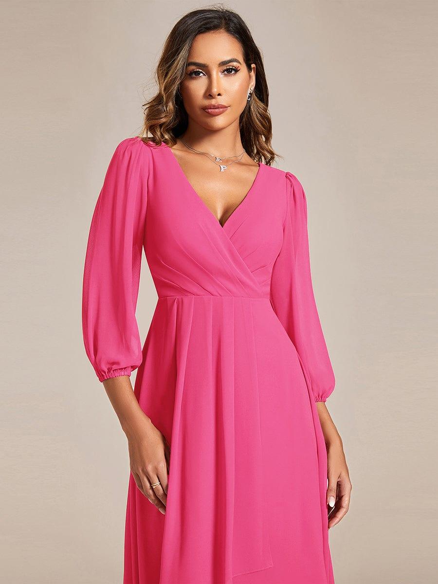 ever BRIAR|3/4 Sleeves Asymmetrical Hem A-Line Midi Wedding Guest Dress