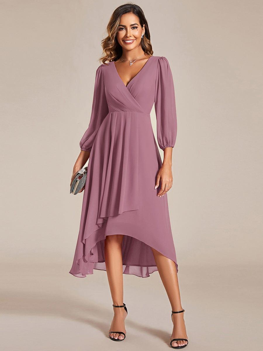 ever BRIAR|3/4 Sleeves Asymmetrical Hem A-Line Midi Wedding Guest Dress
